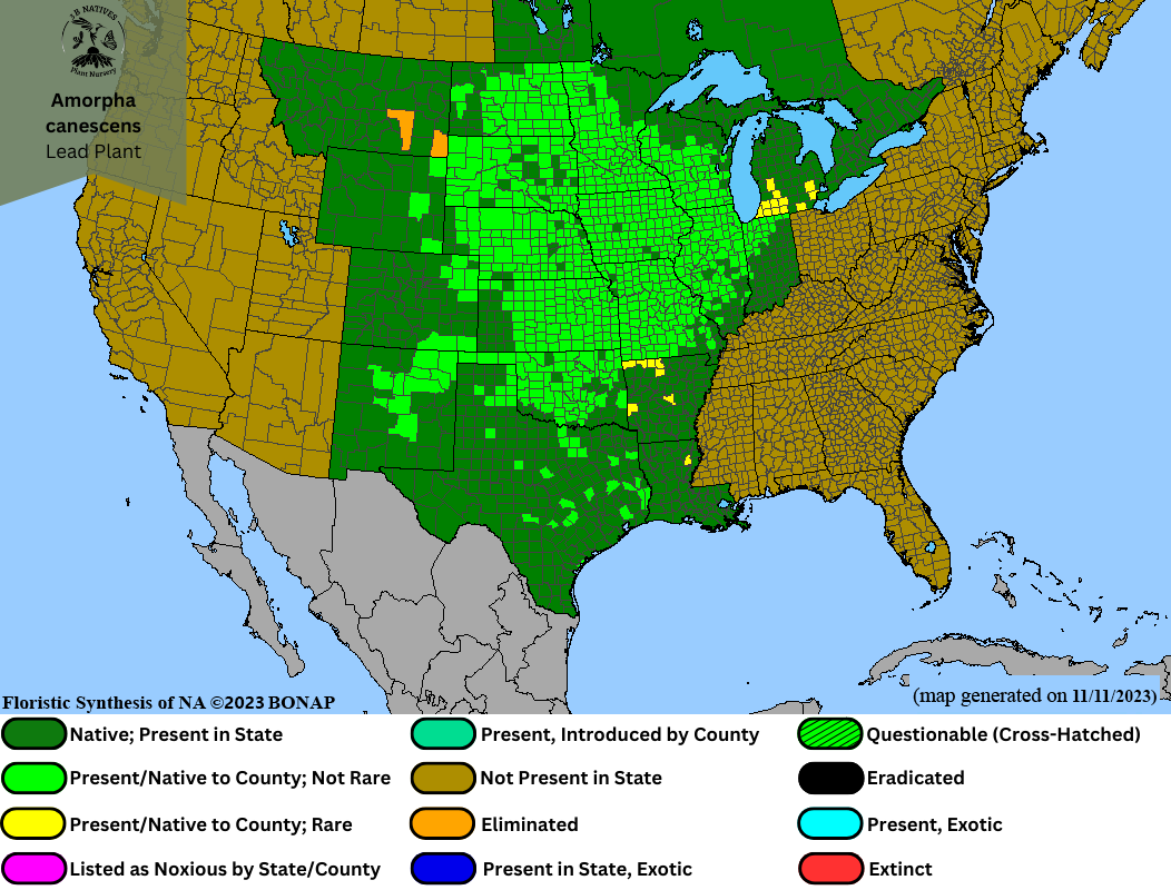 Amorpha canescens - Lead Plant Range Map