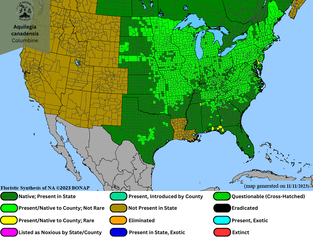 Aquilegia canadensis-Columbine Range Map