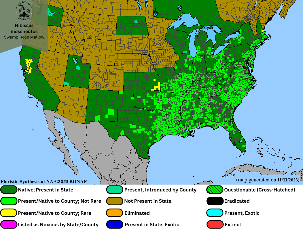 Hibiscus moscheutos - Swamp Rose Mallow Range Map