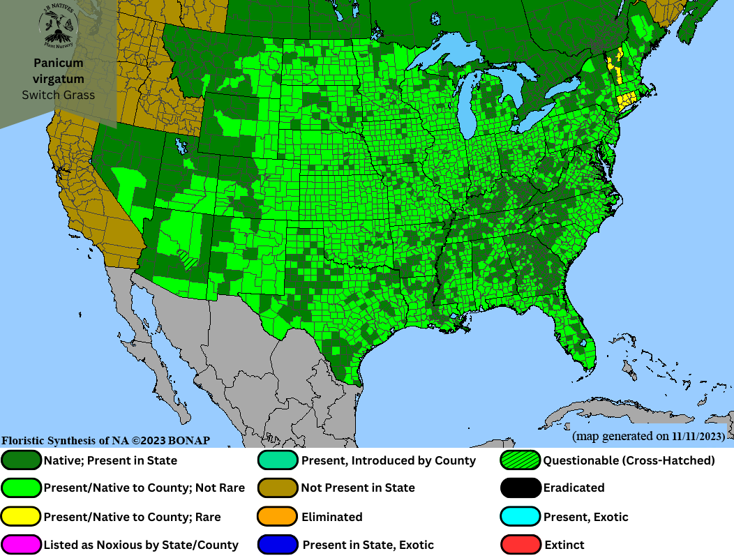 Panicum virgatum - Switch Grass Range Map