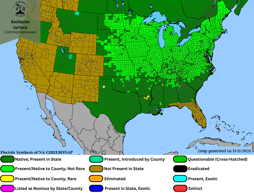 Asclepias syriaca - Common Milkweed Range Map