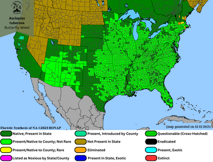 Asclepias tuberosa - Butterfly Weed Range Map