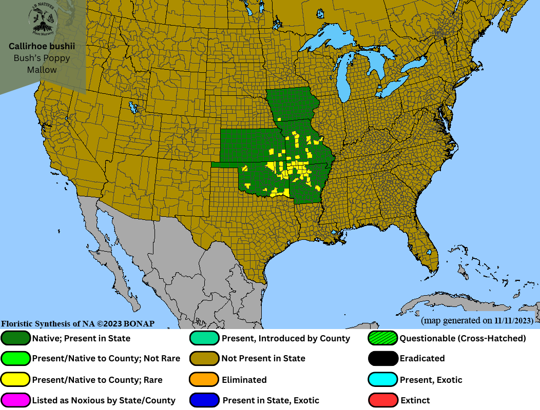 Callirhoe bushii - Bush's Poppy Mallow Range Map