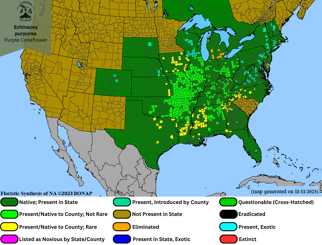 Echinacea purpurea - Purple Coneflower Range Map