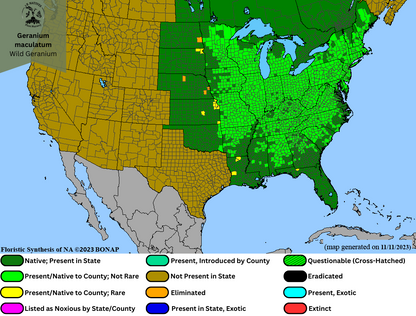 Geranium maculatum - Wild Geranium Range Map