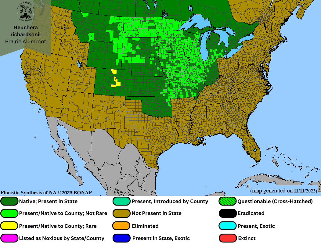 Heuchera richardsonii - Prairie Alumroot Range Map