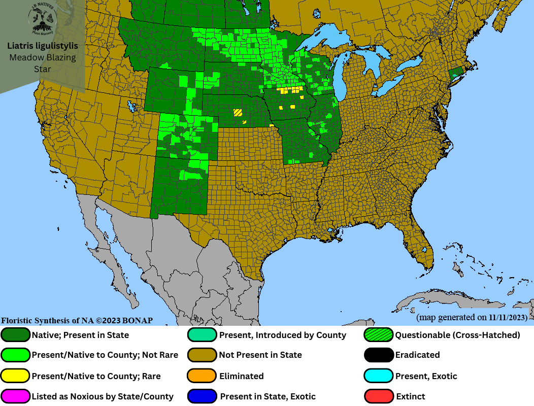 Liatris ligulistylis - Meadow Blazing Star Range Map