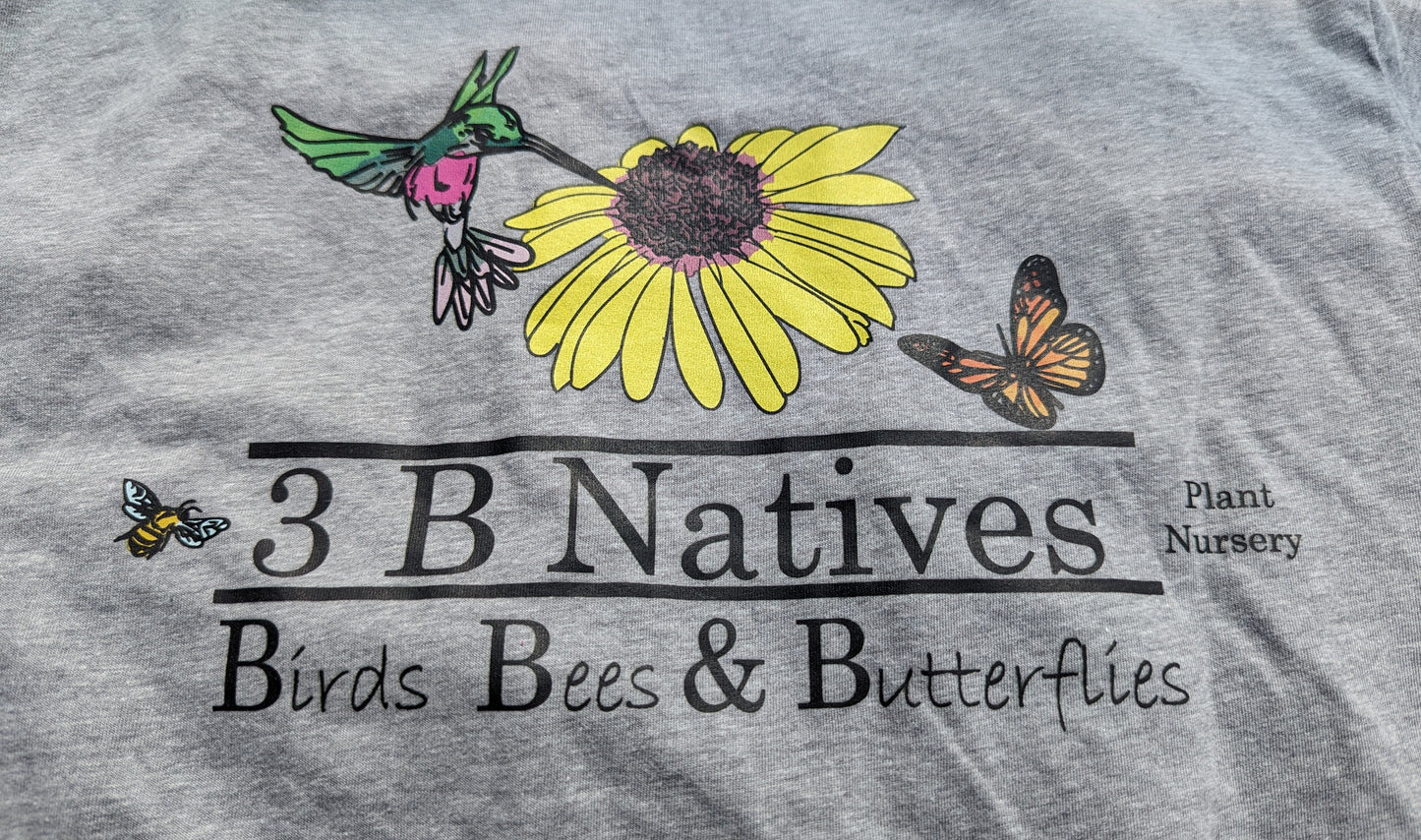 3 B Natives Plant Nursery Logo Gardening T-Shirt-Gray