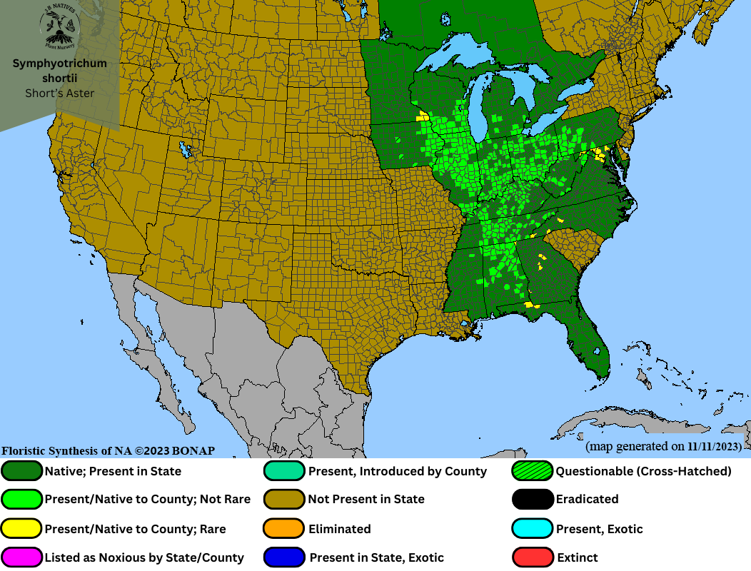 Symphyotrichum shortii - Short's Aster Range Map