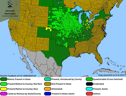 Vernonia fasciculata - Common Ironweed Range Map