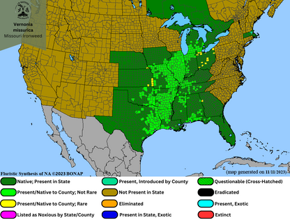 Vernonia missurica - Missouri Ironweed Range Map